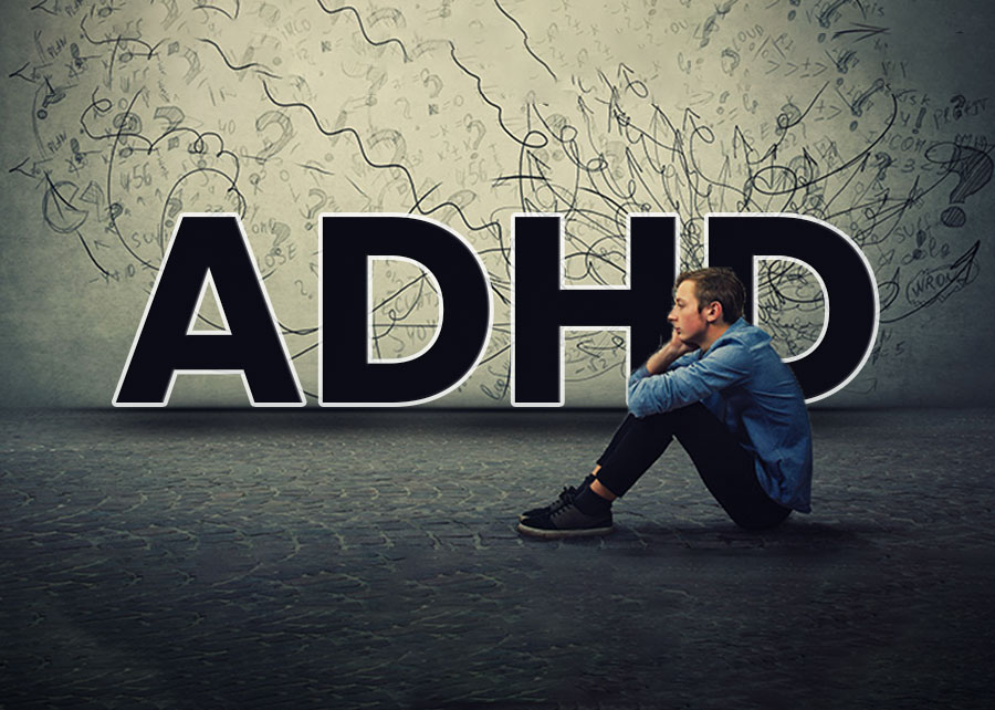 A man is thinking and his behind written ADHD