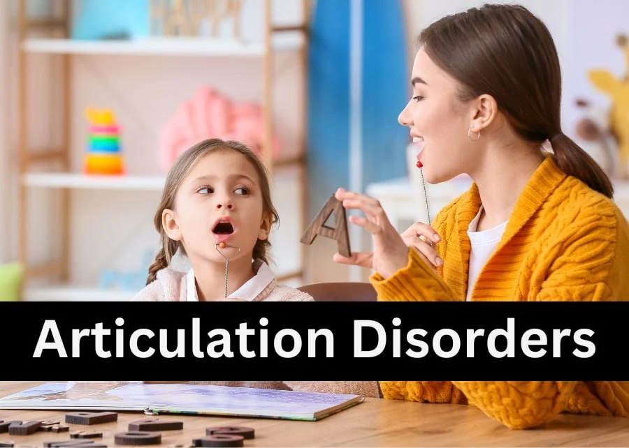 Mother and Children seeing each other and the title shows " Articulation Disorders "