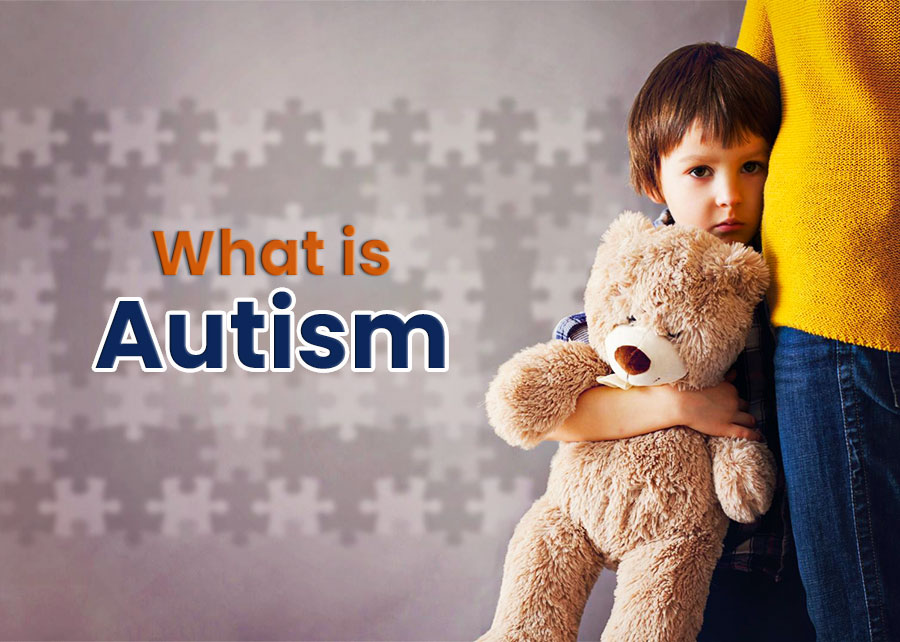 A child holds his father with one hand and a doll in the other. The child seems quite frightened. And the title is written "What is Autism"